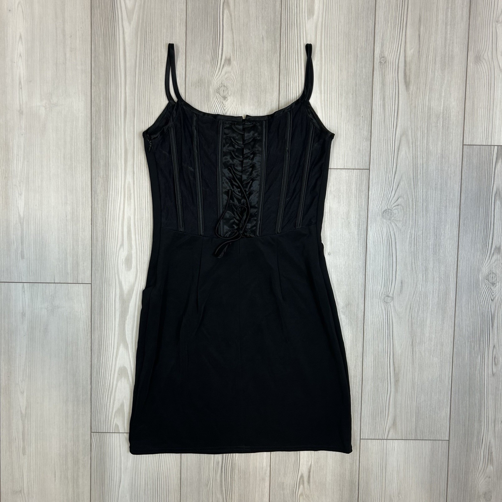 Vintage Scott Mcclintock Corset Back Black Mini Dress Size 8 Lace Up Back